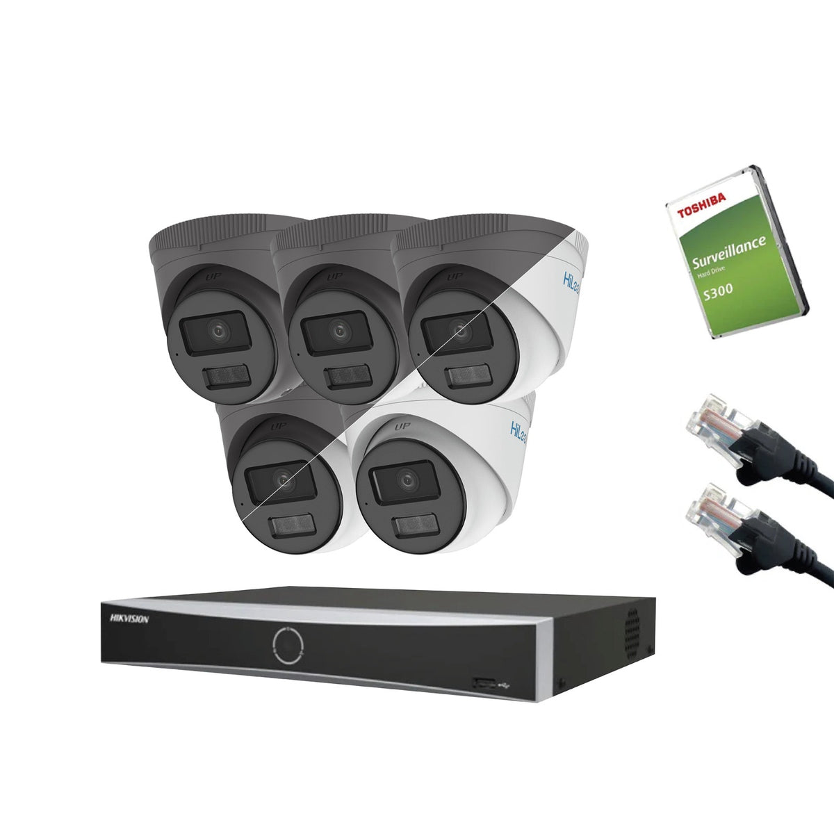 4MP HiLook IP CCTV Kit – Up to 8x IPC-T249HA-LU, DS-7604NXI-K1/4P or DS-7608NXI-K1/8P, HDD & Cabling – White/Grey (CKIT1001)