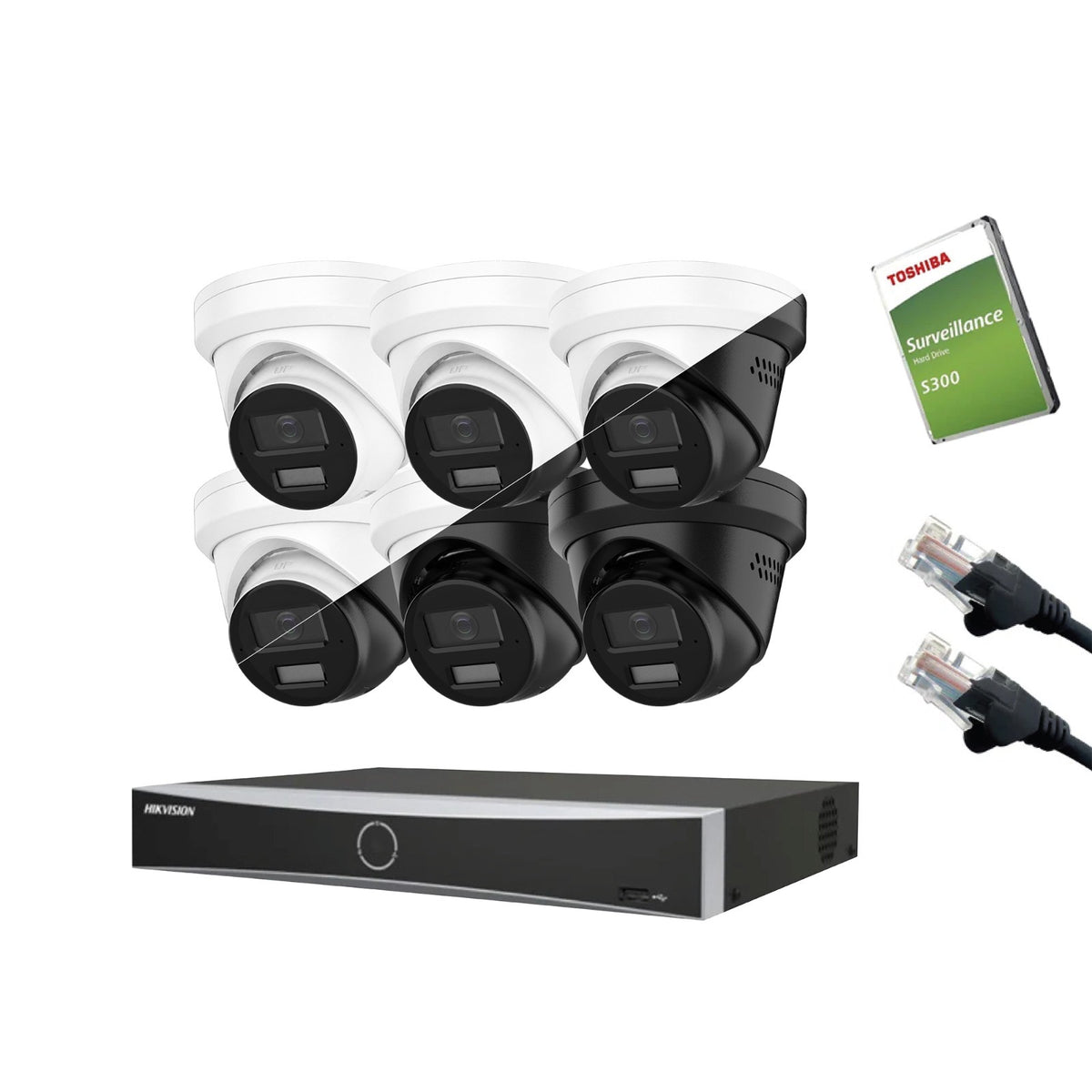 12MP Hikvision OEM IP CCTV Kit – Up to 8x IPT2120W-HT Smart Dual-Light, DS-7604NXI-K1/4P or DS-7608NXI-K1/8P, HDD & Cabling – White/Black (CKIT1021-V2)
