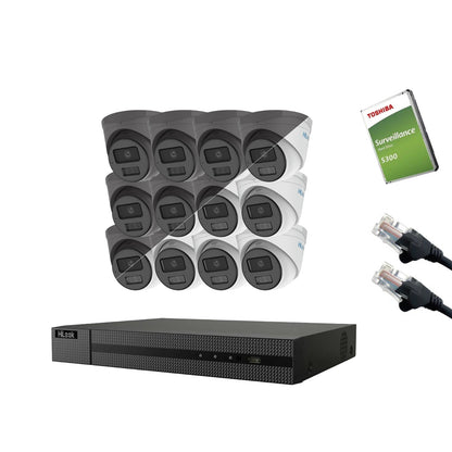 4MP HiLook IP CCTV Kit – Up to 16x IPC-T249HA-LU, NVR-216MH-C/16P, HDD & Cabling – White/Grey (CKIT1014-16CH)