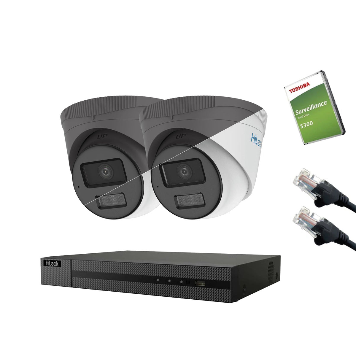 4MP HiLook IP CCTV Kit – Up to 16x IPC-T249HA-LU, NVR-216MH-C/16P, HDD & Cabling – White/Grey (CKIT1014-16CH)