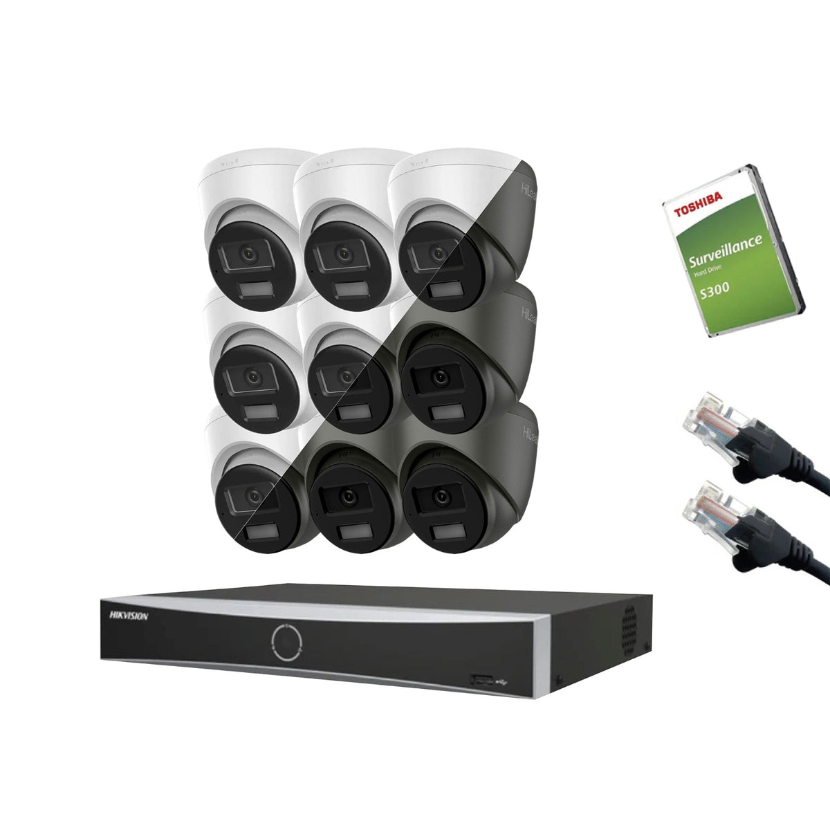 8MP HiLook IP CCTV Kit – Up to 16x IPC-T280HA-LUF/SL, DS-7616NXI-K2/16P, HDD & Cabling – White (CKIT1003-16CH)