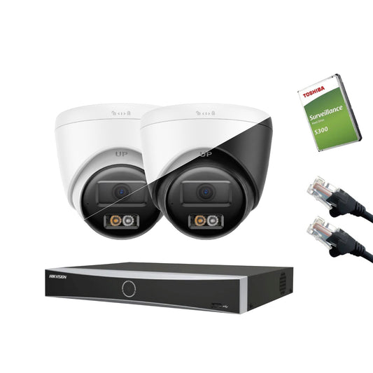 4MP Hikvision OEM IP CCTV Kit – Up to 8x IPT240W-HT Smart Hybrid Light, DS-7604NXI-K1/4P or DS-7608NXI-K1/8P, HDD & Cabling – White/Black (CKIT1019-V2)