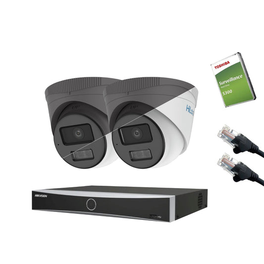 4MP HiLook IP CCTV Kit – Up to 8x IPC-T249HA-LU, DS-7604NXI-K1/4P or DS-7608NXI-K1/8P, HDD & Cabling – White/Grey (CKIT1001)