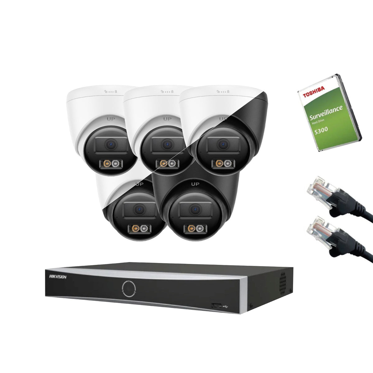 8MP (4K) Hikvision OEM IP CCTV Kit – Up to 8x IPT280W-HT Smart Hybrid Light, DS-7604NXI-K1/4P or DS-7608NXI-K1/8P, HDD & Cabling – White/Black (CKIT1020-V2)