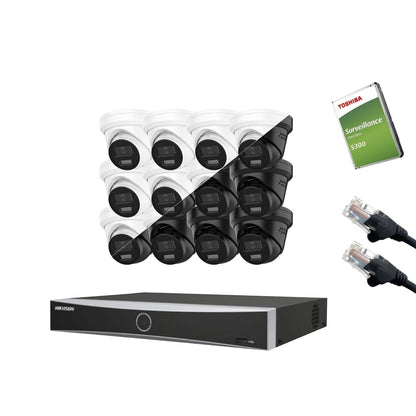 12MP Hikvision OEM IP CCTV Kit – Up to 16x IPT2120W-HT Smart Dual-Light, DS-7616NXI-K2/16P NVR, HDD & Cabling – White/Black (CKIT1021-16CH)