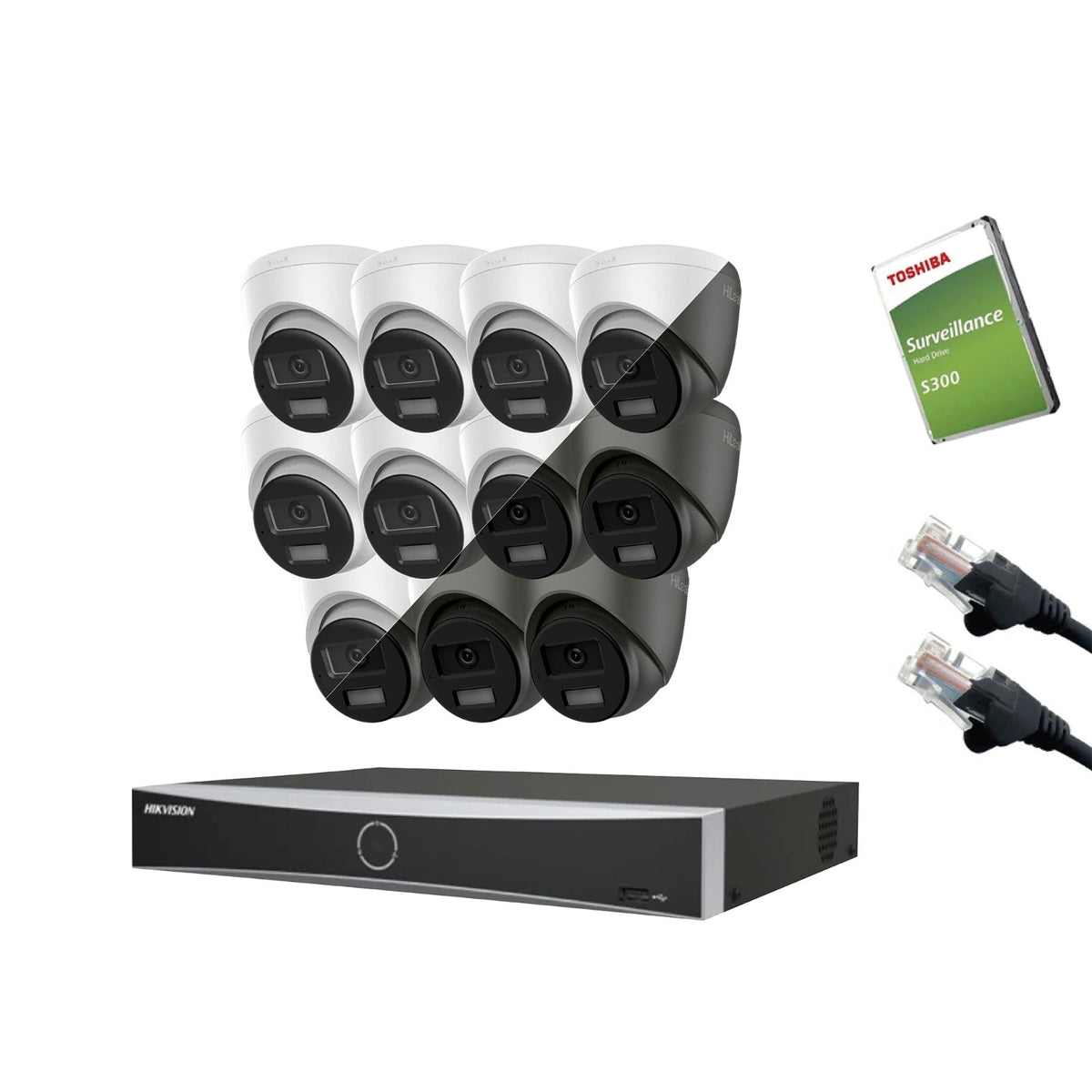8MP HiLook IP CCTV Kit – Up to 16x IPC-T280HA-LUF/SL, DS-7616NXI-K2/16P, HDD & Cabling – White (CKIT1003-16CH)