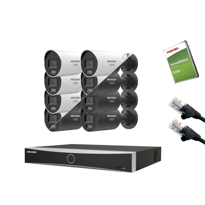 8MP Hikvision IP CCTV Kit – Up to 16x DS-2CD2087G3-LI2UY/SL Bullet, DS-7616NXI-K2/16P NVR, HDD & Cabling – White/Black (CKIT1017-16CH)